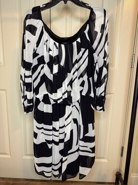 Vince Camuto black/Cream 3/4 sleeve dress women size 12